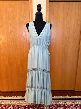 Kobi Halperin Pale Blue Crochet-Trim Maxi Dress